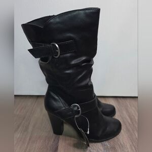 Style & Co Sachi Black Faux Leather Block Heel Mid-Calf Boot Size 5.5 New No Box